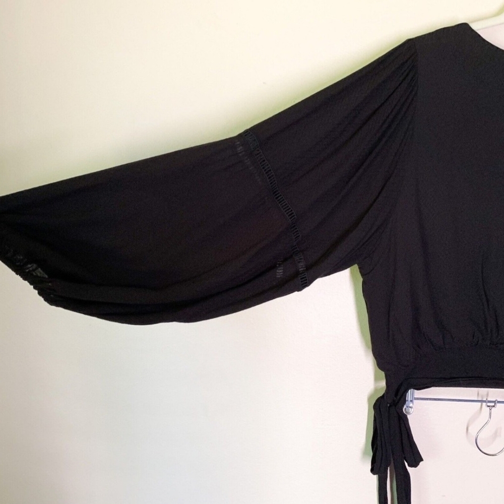 Free People Black Asymmetrical Tie Front Blouse - Picture 4 of 6